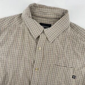Marmot Men's Medium Brown Plaid Short Sleeve Button Up Shirt Outdoor Hiking